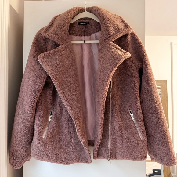 NWOT | BOOHOO PINK TEDDY MOTO JACKET REVOLVE ASOS - Picture 5 of 10